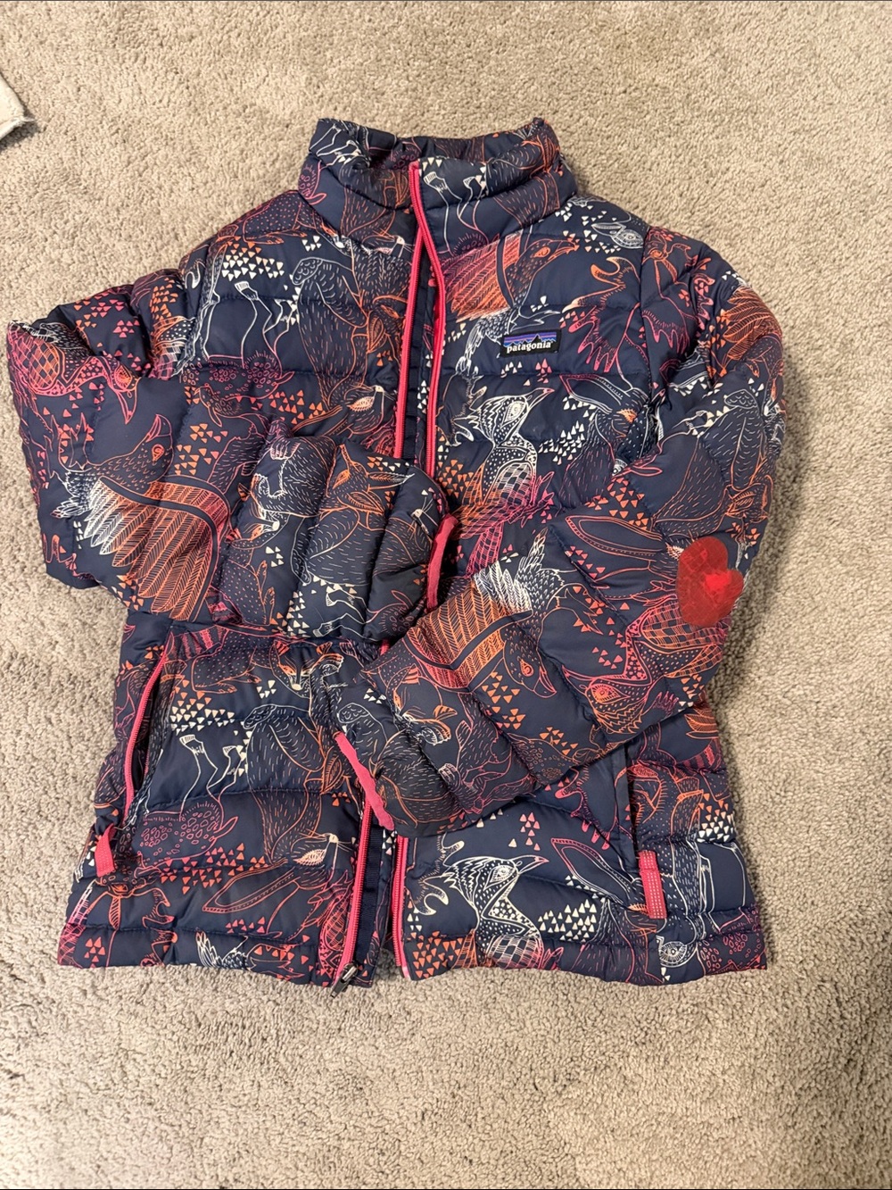 Patagonia Navy & Pink Animal-Print Kids Puffer Jacket